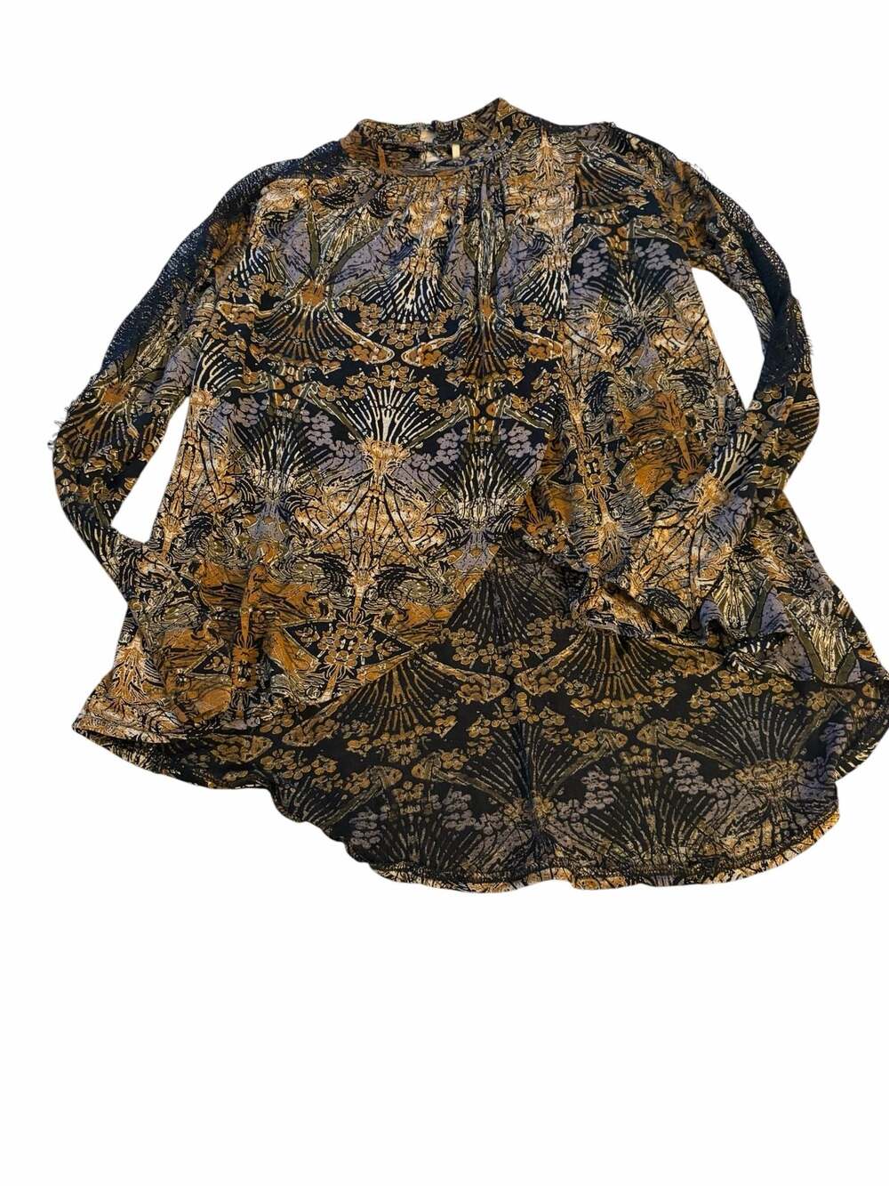 Free People Art Nouveau boho print Blouse with Lace - Picture 4 of 13